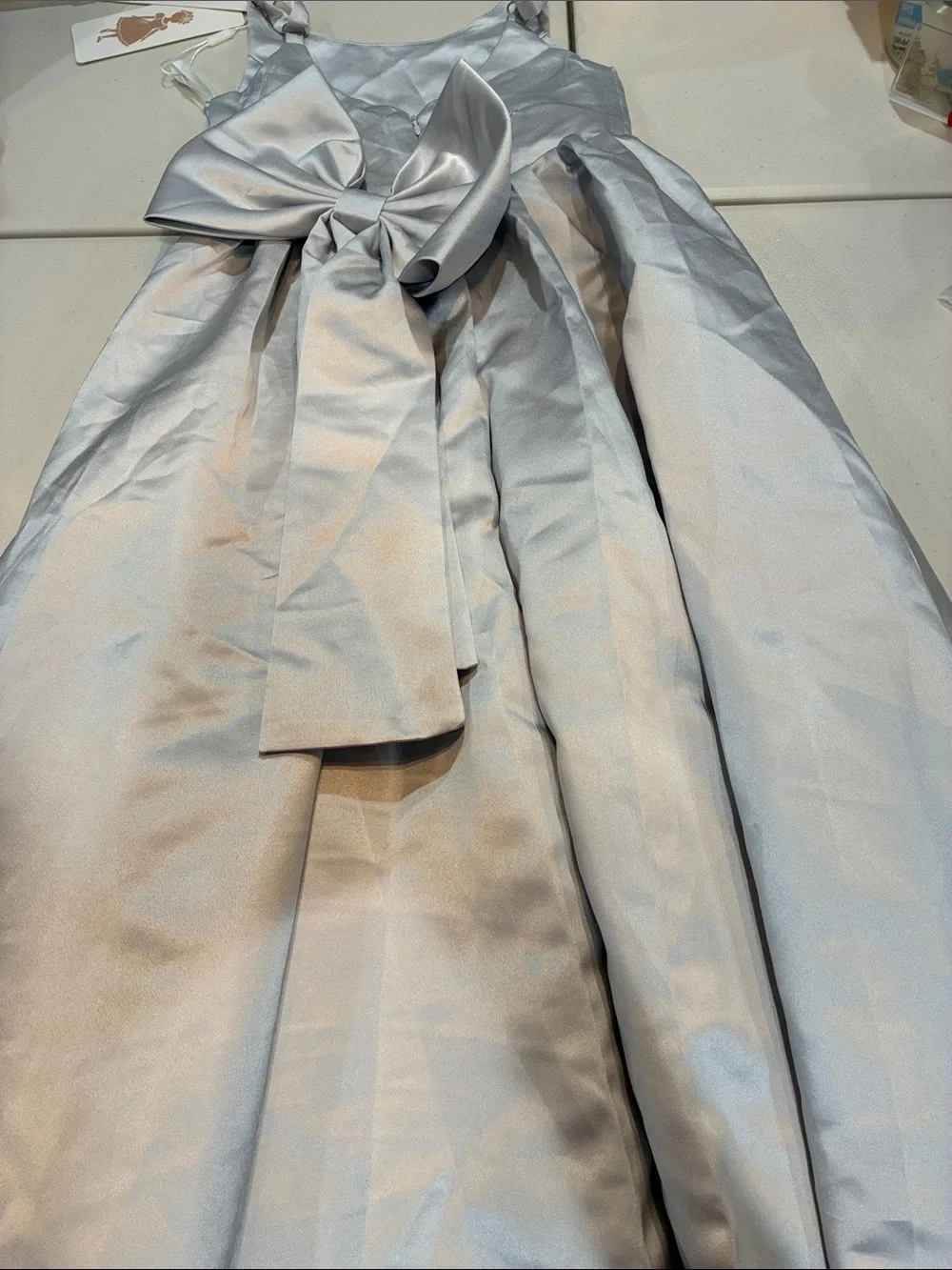 Silver Satin Girls Formal Dress with Straps